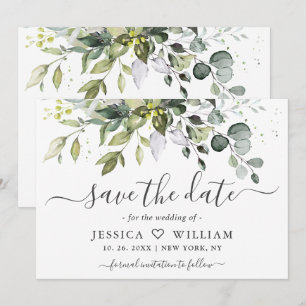 Elegante Wasserfarben-Eukalyptus-Hochzeit Save The Date