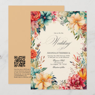 Elegante Wasserfarben-Fiesta-Hochzeit mit QR-Code Einladung