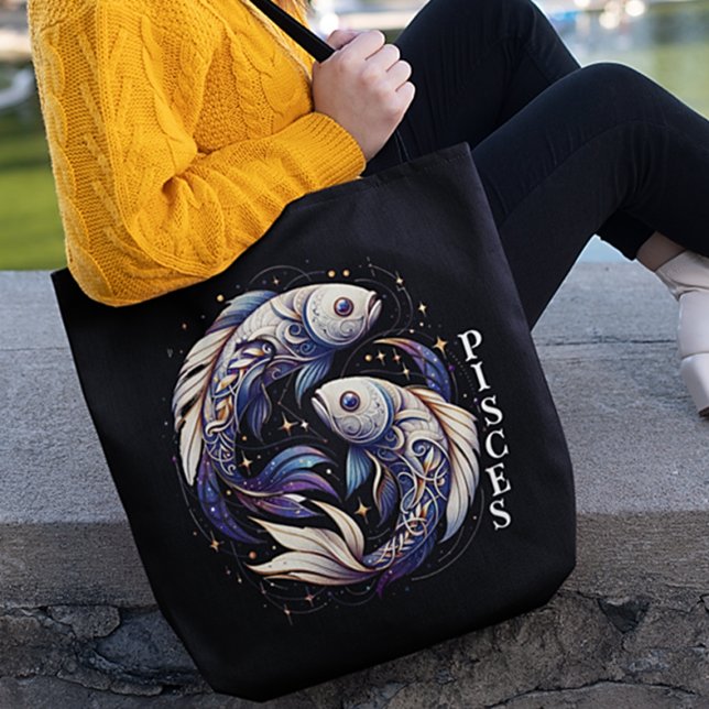 Elegante Wasserfarben Fisces Zodiac Black Tasche (Von Creator hochgeladen)