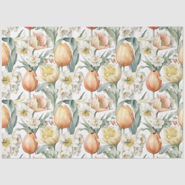 Elegante Wasserfarben Frühlingsblumen Seidenpapier (Vorderseite)