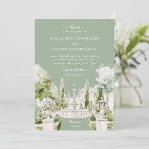 Elegante Wasserfarben-Herrenhaus-Garten-Hochzeitse Einladung
