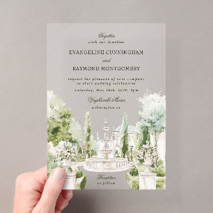 Elegante Wasserfarben-Herrenhaus-Gartenhochzeit Acryleinladungen