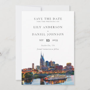 Elegante Wasserfarben-Hochzeit am Nashville Riverf Save The Date