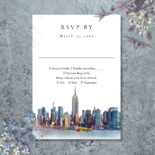 Elegante Wasserfarben-Hochzeit in New York City RSVP Karte