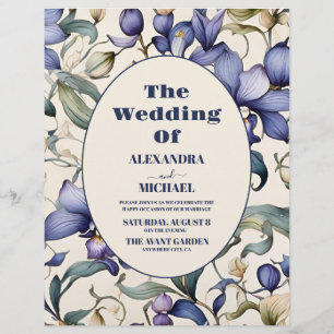 Elegante Wasserfarben-Hochzeit mit blauer floraler Flyer