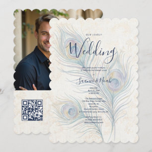 Elegante Wasserfarben-Hochzeit Pfauenfedern TLW26 Einladung