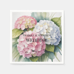 Elegante Wasserfarben-Hortensien-Hochzeit Serviette