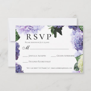Elegante Wasserfarben-Hortensien in Lila und Laven RSVP Karte