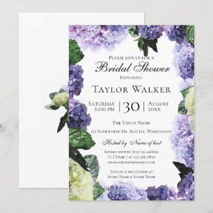 Elegante Wasserfarben-Hydrangeas in Lila & Lavende Einladung