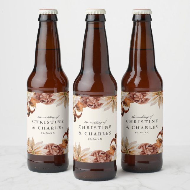 Elegante Wasserfarben im Herbst | Hochzeitsbier Bierflaschenetikett (Flaschen)