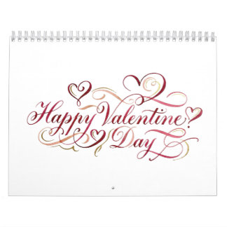 Elegante Wasserfarben-Kalligrafie Frohes Valentins Kalender