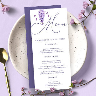 Elegante Wasserfarben-Kalligrafie Wisteria-Hochzei Menükarte