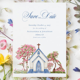 Elegante Wasserfarben-Kirchenhochzeit - Save-the-D Einladung
