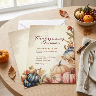 Elegante Wasserfarben-Kürbis-Thanksgiving Einladung