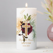 Elegante Wasserfarben-Neutral-Taufpfeiler-Kerze