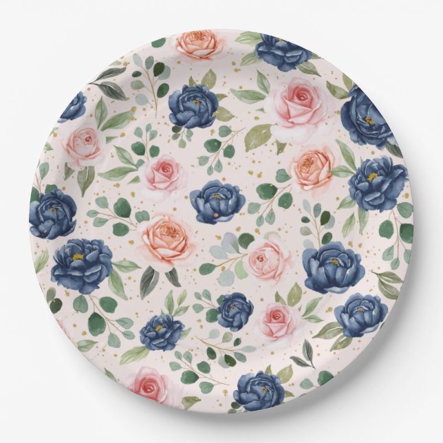 Elegante Wasserfarben Pappteller (Vorderseite)