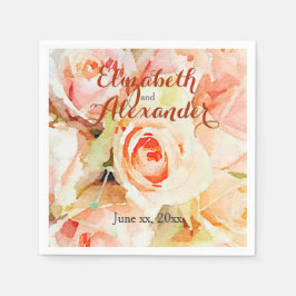 Elegante Wasserfarben Peach Rose Hochzeit Serviette