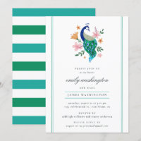 Elegante Wasserfarben Peacock Babydusche