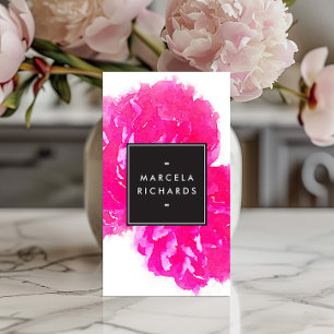 Elegante Wasserfarben Rosa Peonies Visitenkarte