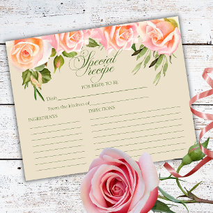Elegante Wasserfarben-Rosen Brautparty-Rezeptkarte
