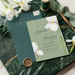 Elegante Wasserfarben-Schwertlilien-Hochzeitseinla Einladung