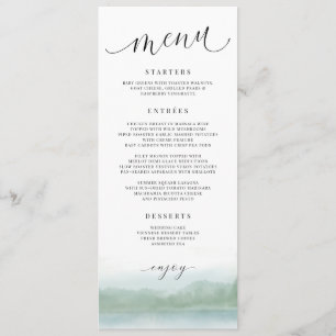 Elegante Wasserfarben See & Bäume Hochzeitsmenü Menükarte