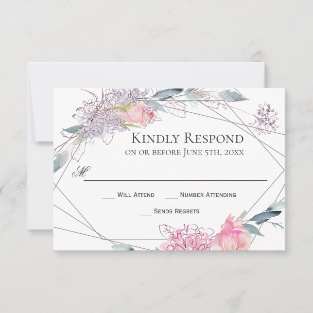 Elegante Wasserfarben Sketch Geometric Wedding RSV RSVP Karte (Vorderseite)