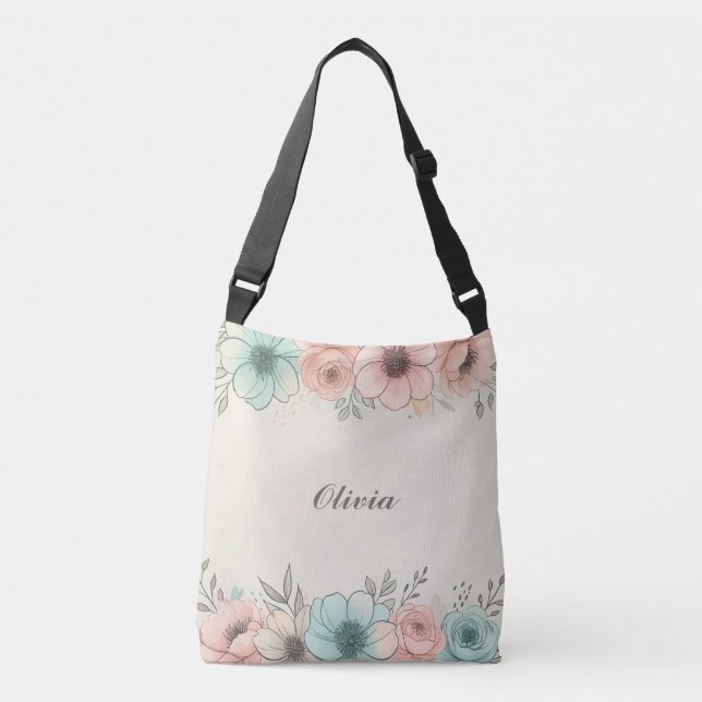 Elegante Wasserfarben Sketchy-Blume Tragetaschen Mit Langen Trägern (Vorderseite)