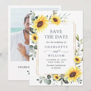 Elegante Wasserfarben-Sonnenblumen-Eukalyptus-Hoch Save The Date