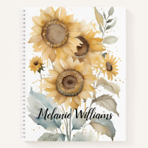 Elegante Wasserfarben Sonnenblumen   Personalisier Notizbuch