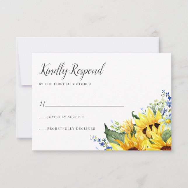 Elegante Wasserfarben Sonnenblumen RSVP Karte (Vorderseite)