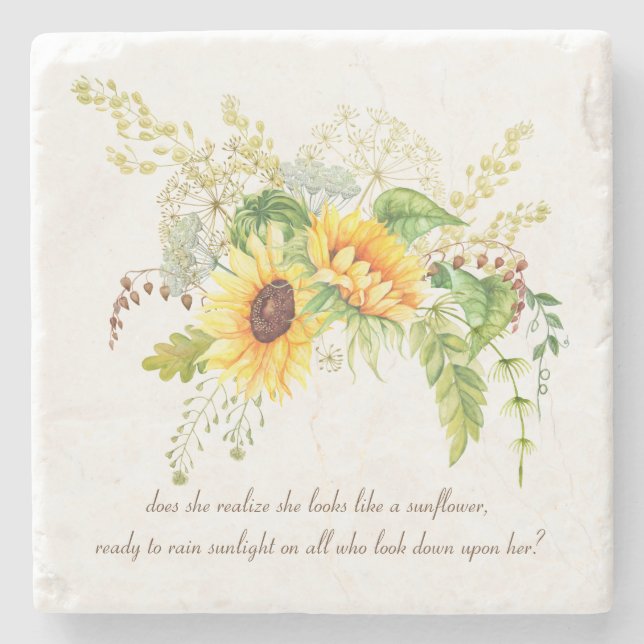 Elegante Wasserfarben Sonnenblumen Zitat Stone Unt Steinuntersetzer (Vorderseite)
