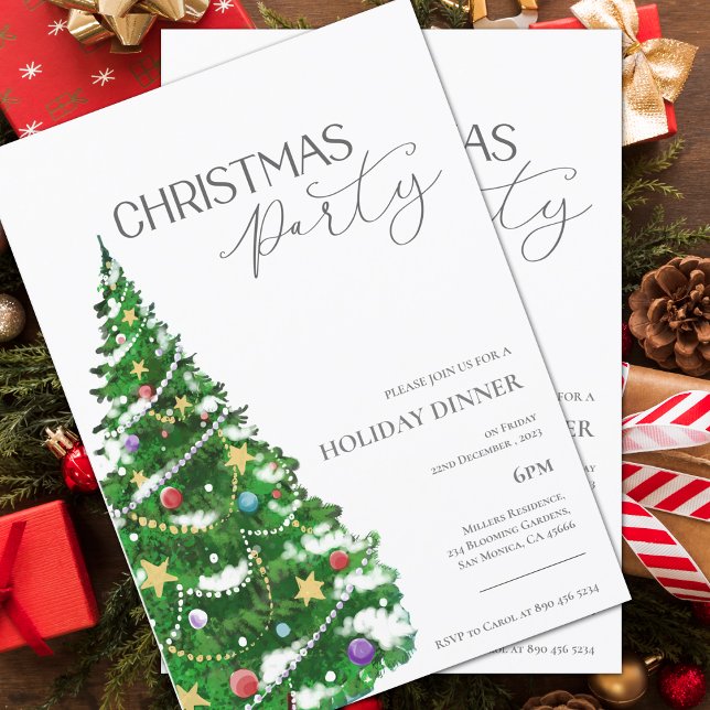 Elegante Wasserfarben Tree Weihnachten Party Einla (Elegant Watercolor Tree Christmas Party Invitation)