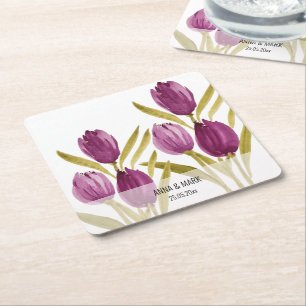 Elegante Wasserfarben-Tulpen Rechteckiger Pappuntersetzer