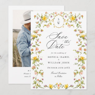 Elegante Wasserfarben-Wiesen-Wildblumen-Hochzeitsf Save The Date