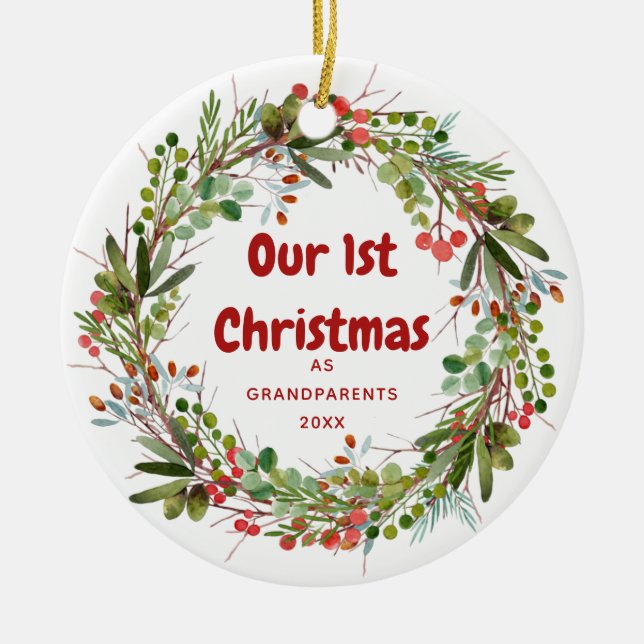 Elegante Wasserfarben Wreath Keramik Ornament (Vorne)