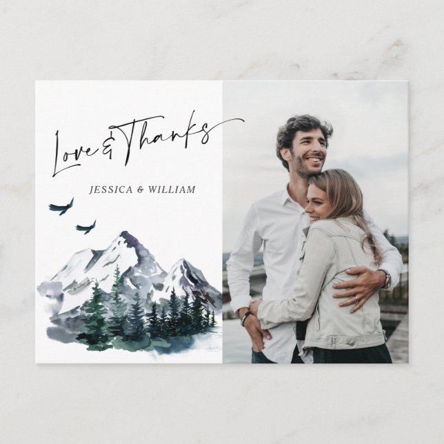 Elegante Wasserfarbengebirge Danke Foto Postkarte (Vorderseite)
