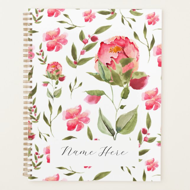 Elegante Wasserfarbenpeony Botanisch Planer (Vorderseite)