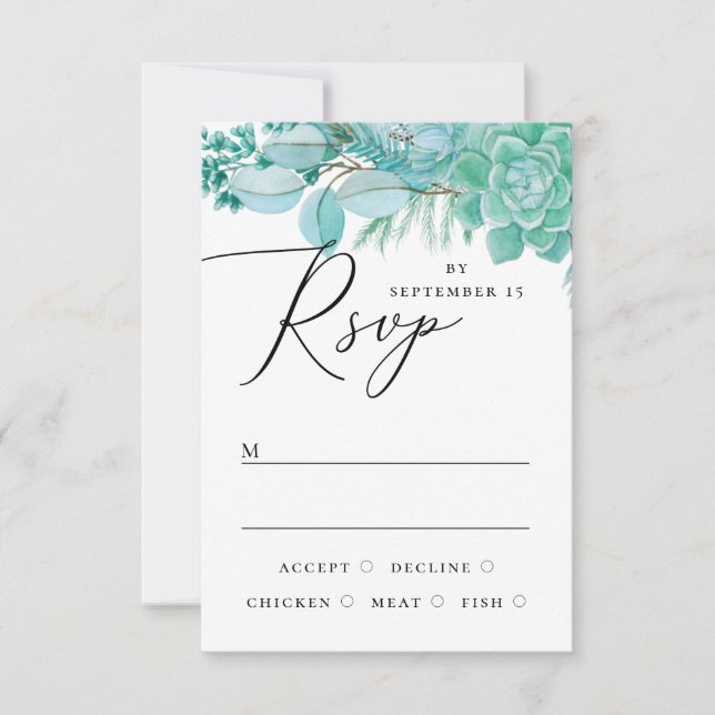 Elegante Wasserfarbenprägung Blumenkohl Hochzeit RSVP Karte (Vorderseite)