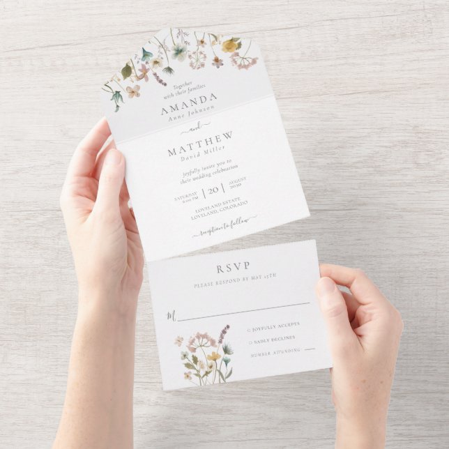Elegante Wasserfarbenpräsente Blume Hochzeit All In One Einladung (Abreißen)