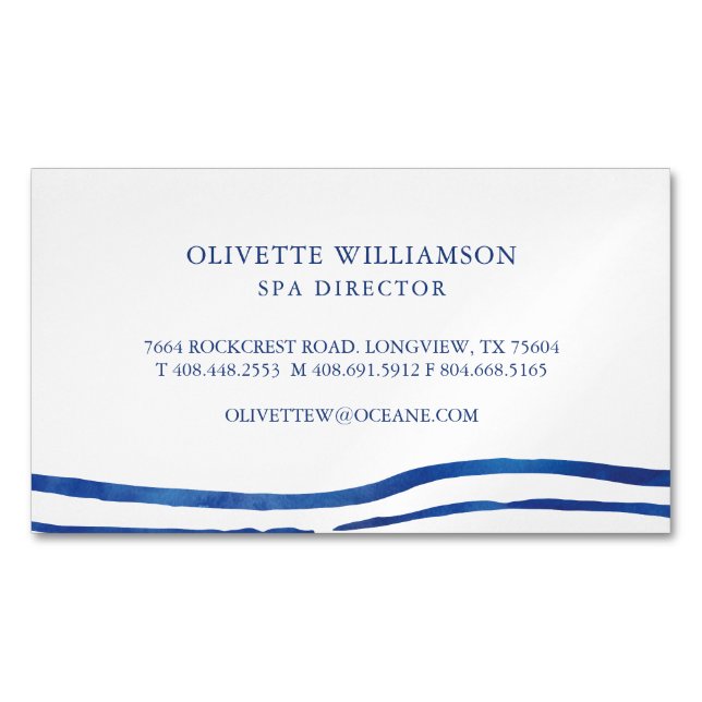 Elegante Wasserfarbenwellen Navy Blue Magnetische Visitenkarte (Vorderseite)