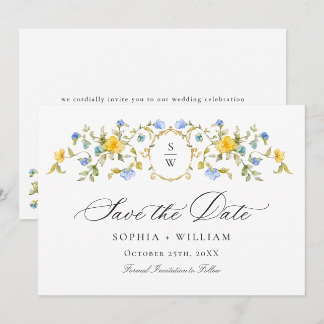 Elegante Wasserfarbenwelt Wildblume Hochzeit Save The Date (Vorne/Hinten)