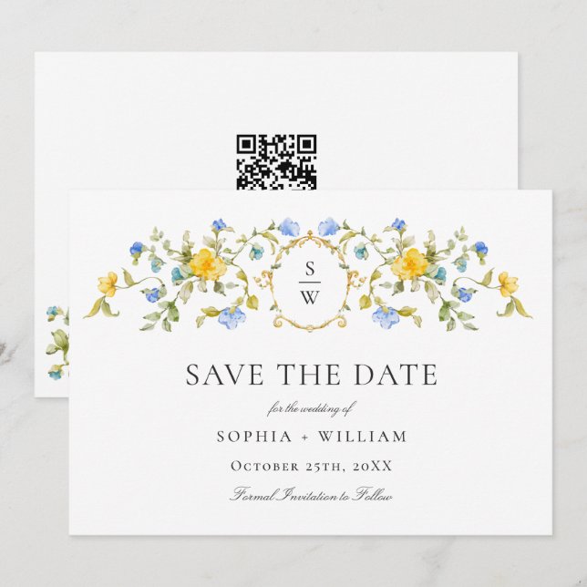 Elegante Wasserfarbenwelt Wildblume Hochzeit Save The Date (Vorne/Hinten)