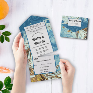 Elegante Watercolor Abstrakte Hochzeit All In One Einladung