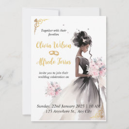 Elegante Watercolor American Bride Wedding Einladung