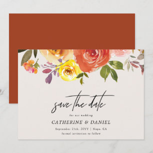 Elegante Watercolor Autumn Floral Script Hochzeit Save The Date