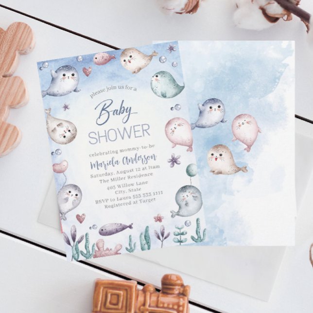 Elegante Watercolor Baby Siegel Baby Shower Einladung (Von Creator hochgeladen)