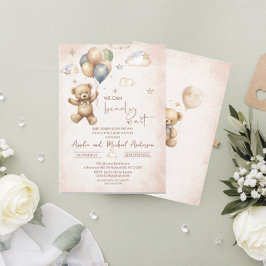 Elegante Watercolor Bear Teddy Babydusche Einladung