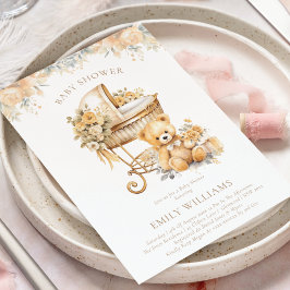 Elegante Watercolor Beige & Gold Baby Dusche Einladung