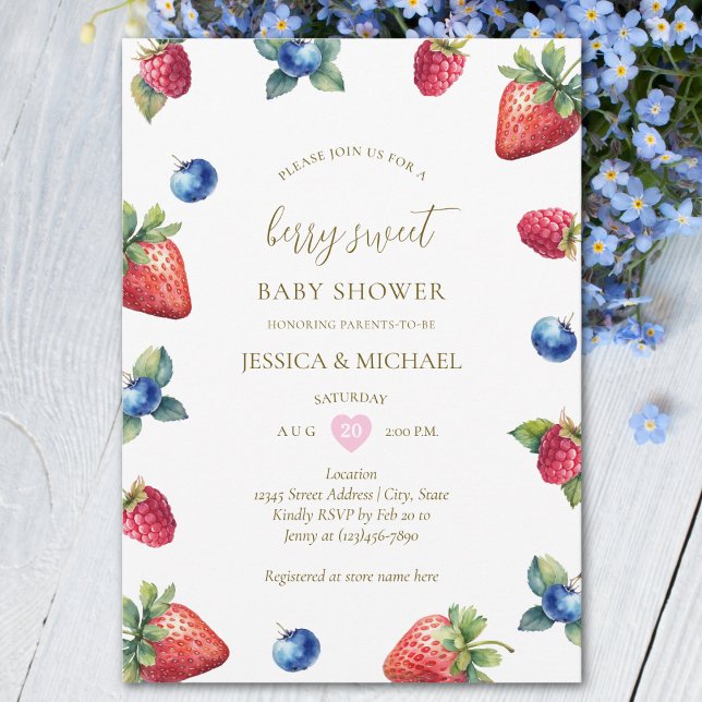 Elegante Watercolor Berry Sweet Baby Shower Einladung (Von Creator hochgeladen)